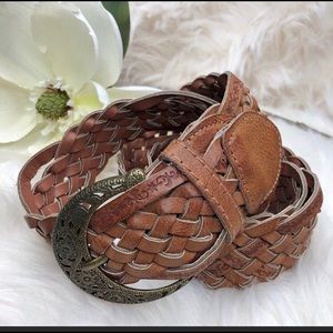 Braided Stamped Metal Buckle Faux Leather Belt 20